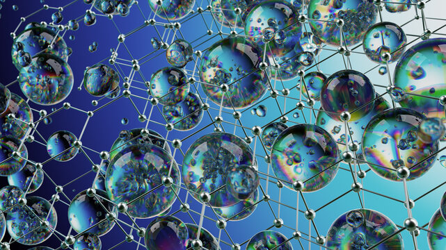 Abstract Image of a Molecular Hexagonal Network With Shiny Spherical Elements