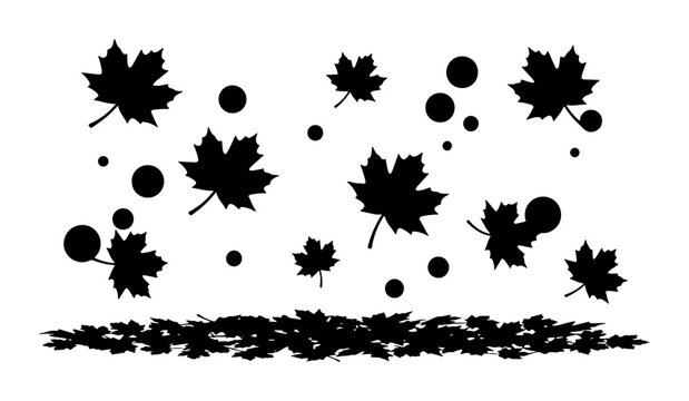 Falling Maple Leaves Vector, Autumn Season Elements, Seasonal Foliage Collection, Black Silhouette Graphics