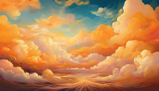Background Of Renaissance Cloud Sky Painting Tranquility Apricot Yellow Gold Clouds Art Heavenly Illustration