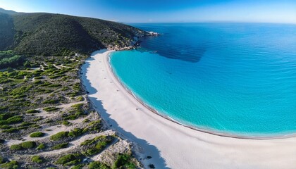 Obraz premium White Sand Beach And Turquoise Water From Above In Sardinia