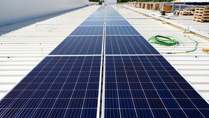 Rows of solar panels installed on a rooftop with solar panel installation renewable technology © Sadiya Digital