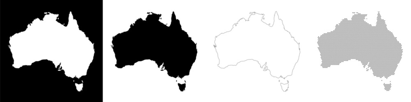 australia map monochrome isolated nation artwork solid territory halftone black outline minimal vector silhouette cartography illustration simple infographic