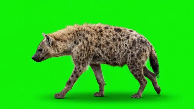 Animal Video of hyena are walking on the green screen background.