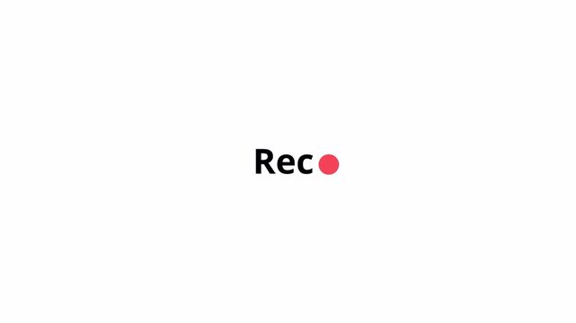 Recording REC Text Button Animation with Alpha Channel, Blinking Record Icon for Live Stream, Video Recording Indicator Overlay on Transparent Background in 4K