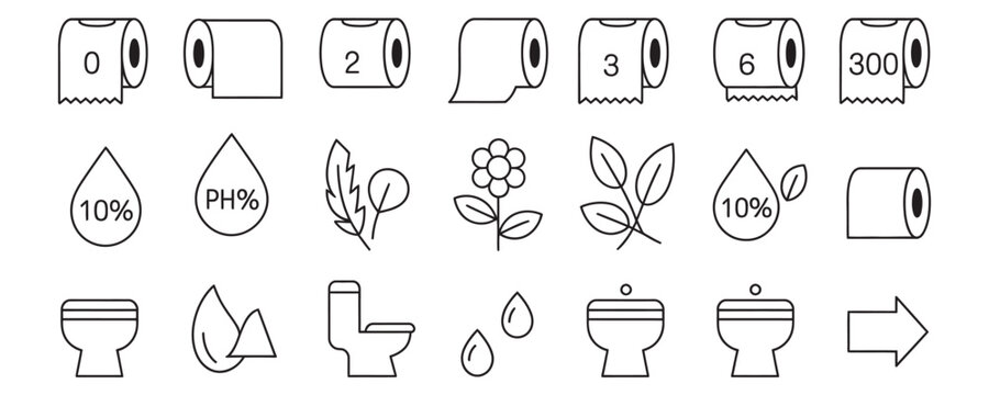Toilet paper icons with eco friendly and product information graphics