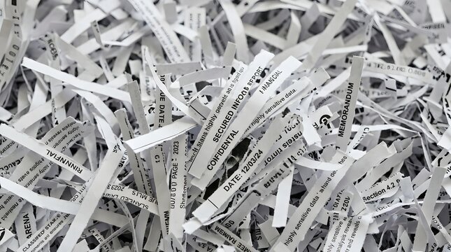 Shredded confidential documents data security and privacy concept