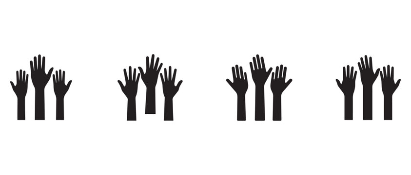 hands raised up in different positions on white background  hand gestures  various arm movements
