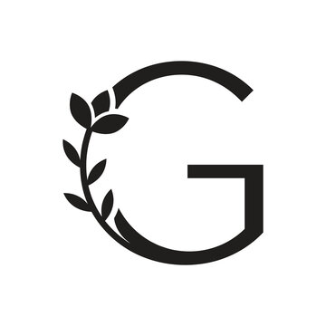 Letter G monogram with botanical leaves decoration