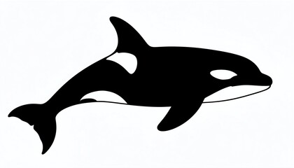 Fototapeta premium Black silhouette of an orca whale jumping on white background