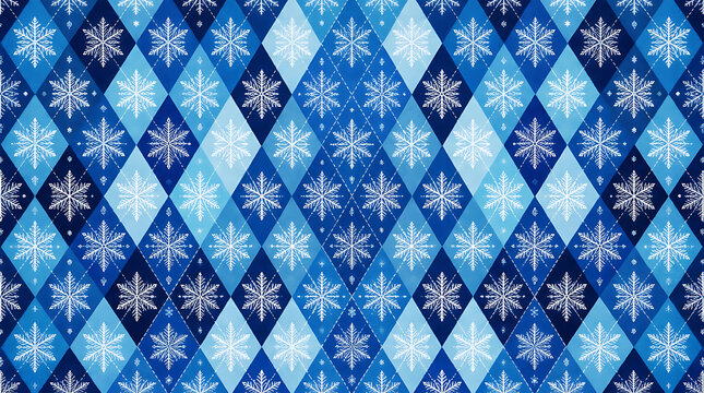 Blue and white argyle snowflake pattern background