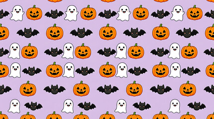 Obraz premium Halloween characters seamless pattern with pumpkins and bats