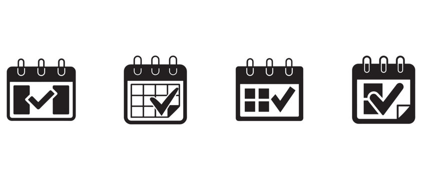 Calendar icons with check marks on white background  various calendar symbols
