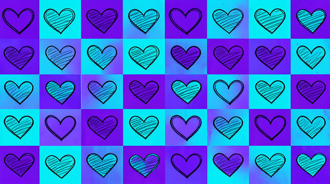 Seamless heart pattern background in vibrant neon colors. Abstract geometric love design for digital and print media projects.