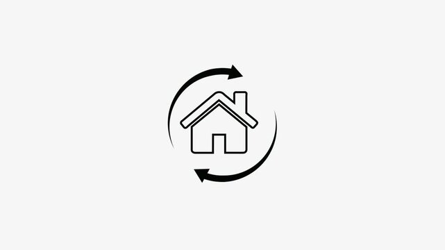 symbolizing real estate property management home renovation House with rotating circular arrows animation representing real estate market cycles property flipping home. 4k video
