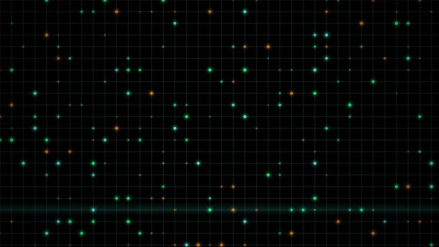 A looped hud background displays colorful grid overlays with glowing digital particles and horizontal light streaks.