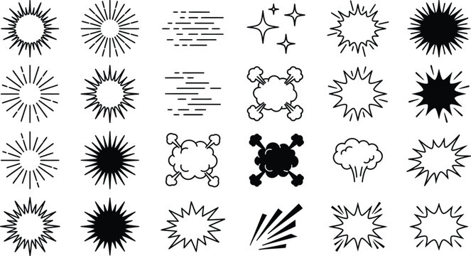 Black silhouette explosion and sparkle effects collection vector graphics
