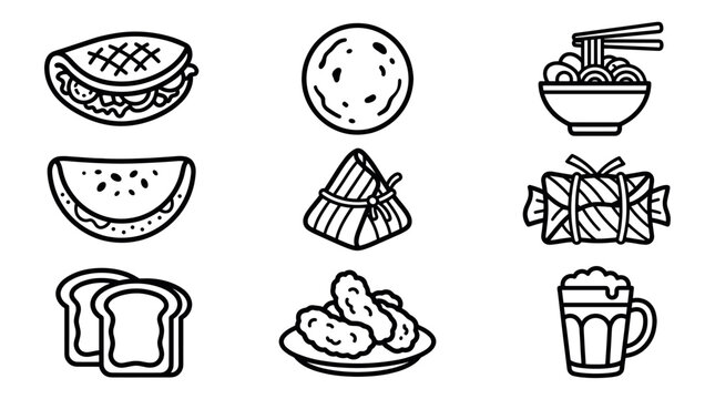 Mixed food and beverage outline icons