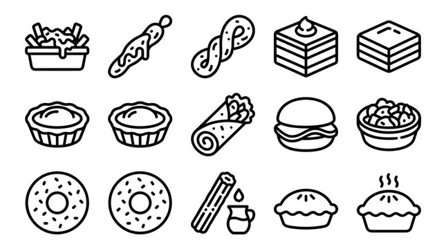 Street food and bakery line icons