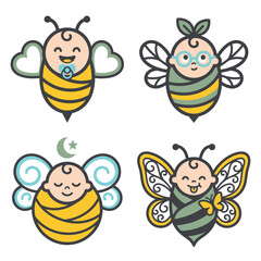 Fototapeta premium Cute baby bees cartoon characters.