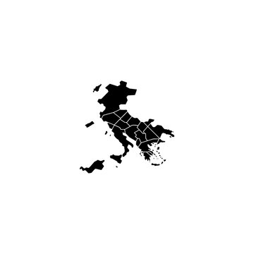 Abstract black and white vector map illustration of balkan regions