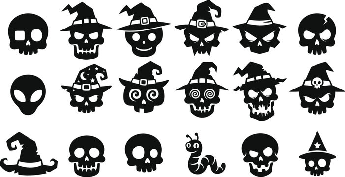 Halloween icons featuring skulls and witch hats funny skulls halloween