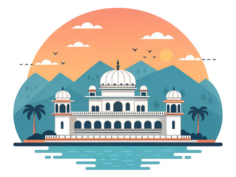 Jag Mandir island palace modern minimal vector illustration