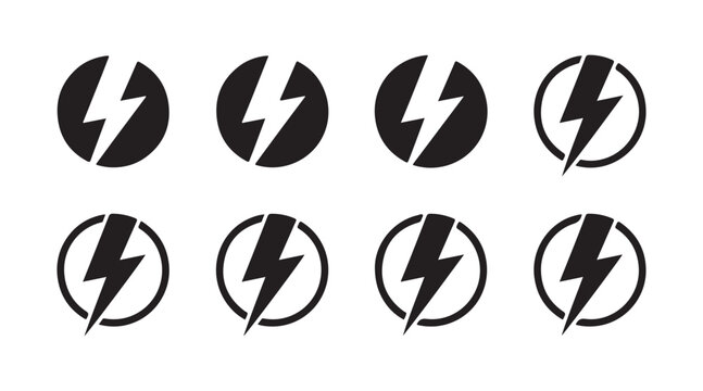 Lightning bolt icon. flash electric power symbol. thunderbolt sign set isolated on transparent background.