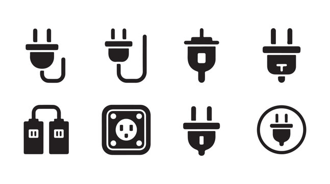Electric plug icons set. electrical outlet and power socket symbol in flat style for web and app.