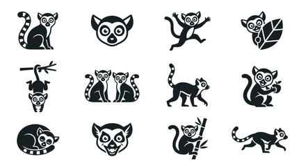 Lemur icons set black white. © sri mukti