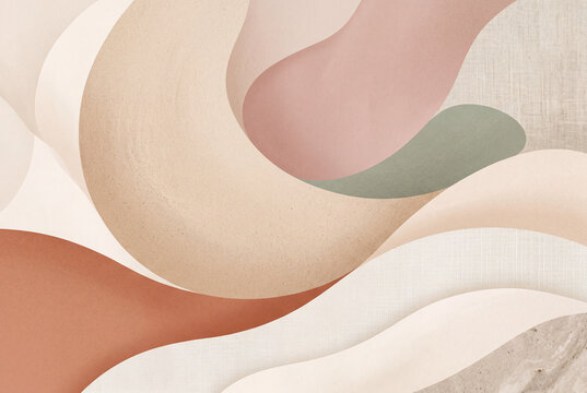 Abstract background with textural waves, fabric and paper factures