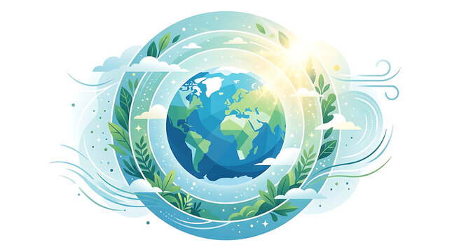 Eco Friendly Earth Concept Illustration with Leaves and Sun