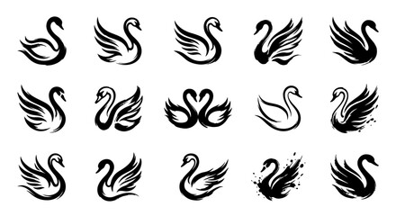 Obraz premium Black swan wing icons set.