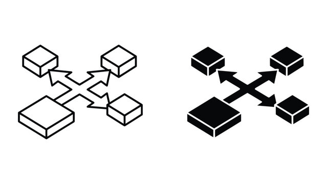 Central data distribution network isometric arrows icon set with distribution