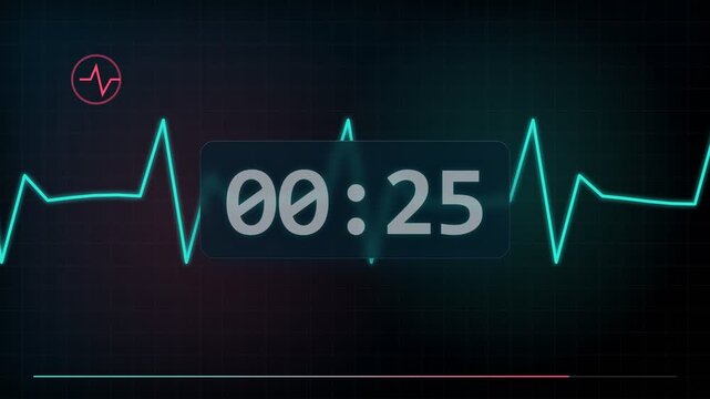 30 Second Countdown Timer Animation from 30 to 0 Seconds with Numbers for Videos Medical heart rate monitor display. Digital pulse waveform on hospital screen