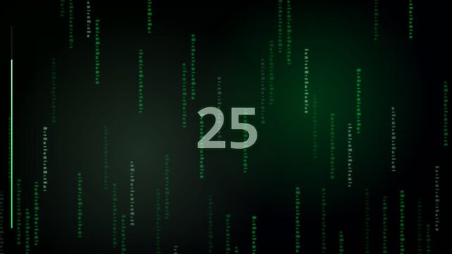 30 Second Countdown Timer Animation from 30 to 0 Seconds with Numbers for Videos, Presentations, Events, and Stock Footage, Digital countdown timer on matrix background. Abstract neon clock display.