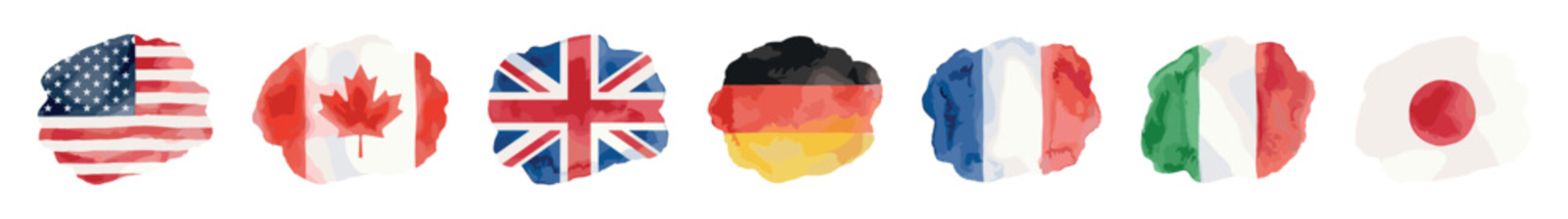 G7 nations flags in watercolor blob style