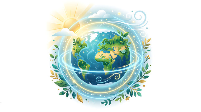 Sustainable Ecology Concept with Earth Globe and Green Foliage