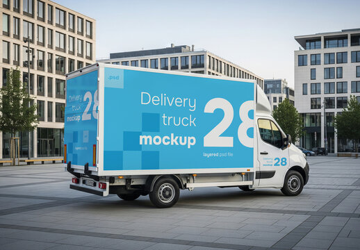 Delivery truck mockup seen from the back