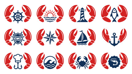 Fototapeta premium Crab Claw Icon Set.