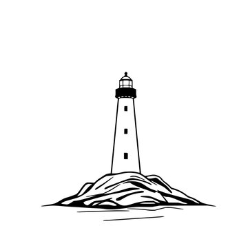 Minimalist line art of a lighthouse beam cutting through fog, coastal decor, simple fluid strokes, isolated on white. set with simple line art design featuring line art, illustrations, graphic reso...