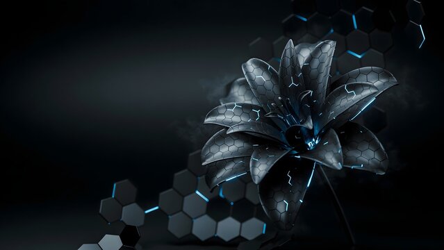 Graphene-inspired hexagonal flower with blue accents &ndash; Suitable for advanced materials research, nanotechnology, or carbon science.