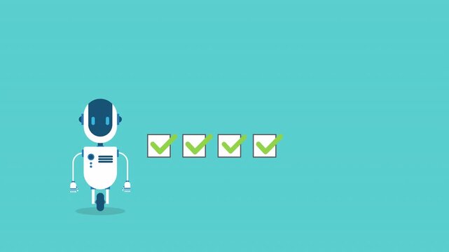 AI Robot Completing Automated Workflow Checklist and Achieving Business Target Goal Animation	
