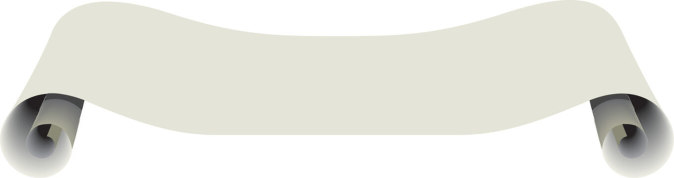 A horizontal off-white parchment banner with curled edges at both ends. It has a clean, minimalist design against a solid grey background. Ideal for website headers or title backgrounds.