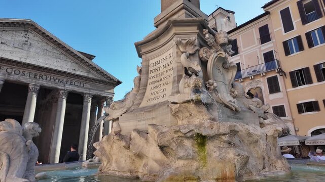 View Of The Pantheon And The Fountain In Piazza Della Rotonda