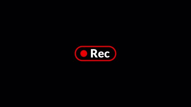 Recording REC Text Button Animation with Alpha Channel, Blinking Record Icon for Live Stream, Video Recording Indicator Overlay on Transparent Background in 4K
