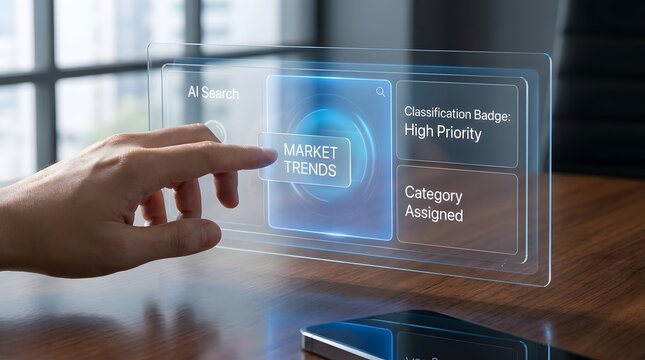 Ai powered market trend analysis with digital interface and human interaction