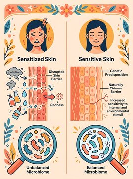 Skincare infographic comparing sensitized and sensitive skin types