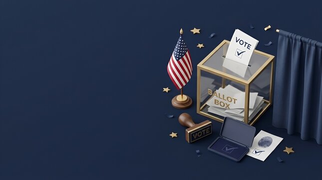 American voting concept with ballot box and USA flag