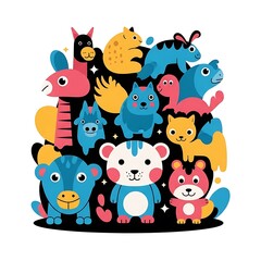 Naklejka premium Colorful cartoon animals in a playful circus parade.
