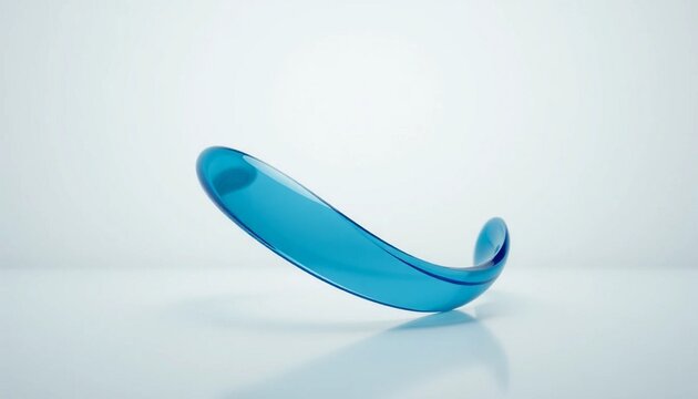 Blue glass, curved sculpture, modern art, decorative object, studio shot